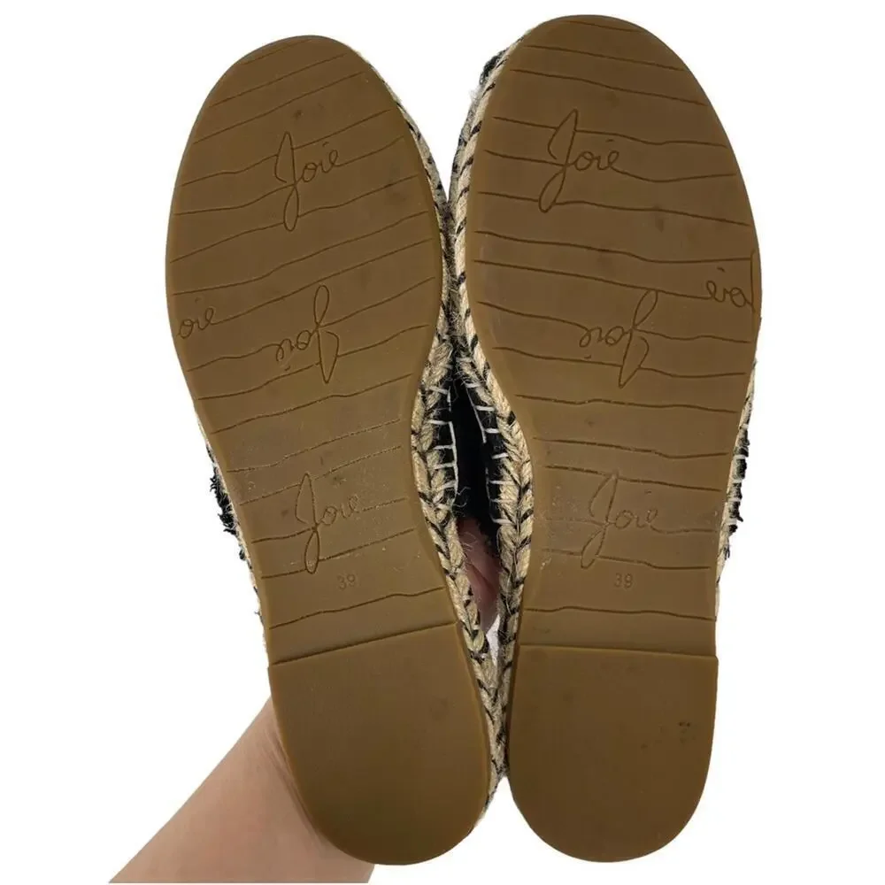 JOIE Black Cain Fringe Espadrille Mules Slides Shoes Size 39 US 9